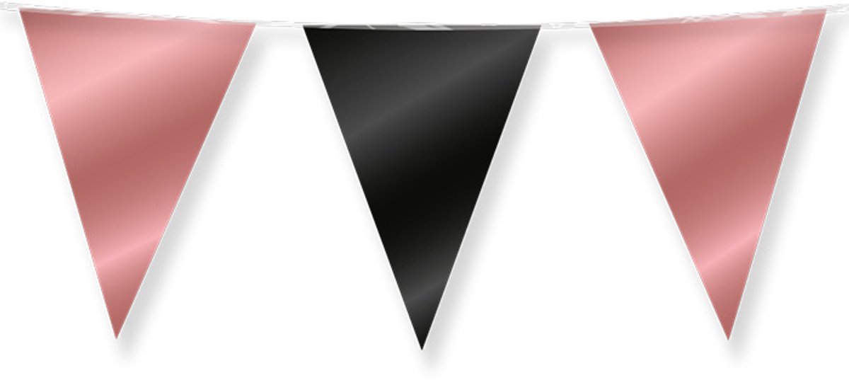 Dubbelzijdige vlaggenlijn | Set á 6 stuks | Lengte: 10 meter | Kleur: Rosé goud | Zwart